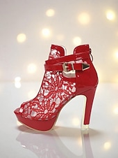 levne Peep Toe lodičky-Dámské fialové krajkové boty na platformě s otevřenou špičkou - sexy síťované kotníkové boty s přezkou na noční život a párty