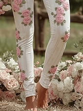  نسائي طماق بنطال ضيق مريح العطلة عتيق أساسي مكتمل الطول خصر عاليPantsعيد الميلاد المجيد ورد طبع مريح قابل للبسط فضفاض مناسب للبس اليومي الأماكن المفتوحة أزرق أبيض زهري أخضر الربيع الخريف قياس نحيل