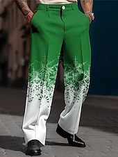 cheap Christmas Scene Outfit-Christmas Men's Christmas Scene Printed Pants Snowflake Business Casual 3D Print  Trousers Outdoor Street Wear to work Polyester Black and White Wine Yellow S M L High Elasticity Pants