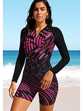 Недорогие Рашгард One Pieces-Жен. Тонкий гидрокоостюм Купальный костюм Комплект купальников Абстракция Геометрия Застегнуться Съёмные вставки Передняя молния УФ-защита от солнца UPF50+ Ультралегкий (UL) Длинный рукав