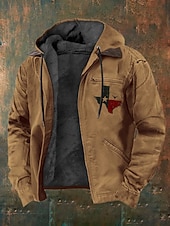 billige Flagmønster-Herre Hettegenser med full glidelås Fleece-jakke Hettegenser i fleece Svart Brun Med hette Kors Amerikansk flagg Lomme Trykt mønster Avslappet Daglig Ut på byen Polyester Gatemote Retro Rød Fritid