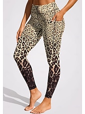 tanie legginsy 3d-Damskie legginsy do pilatesu Spodnie fitness Legginsy casualowe Kieszenie Opłata skarbowa Niejednolita całość Pilates Siłownia Trening w siłowni Majtki Rajstopy Getry Panterka Wzorzyste Zwierzęta