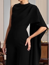 preiswerte Overalls für Mütter-Overalls Bodenlang Brautmutterkleid Ärmellos Rundhalsausschnitt Elegant Einfach Formell Hochzeitsgast Stretchstoff mit Einfarbig