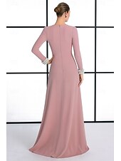 Недорогие Платья на вечер в стиле А-силуэта-А-силуэт В пол Бальное платье с накидкой Вечернее платье Торжественное платье Элегантный стиль Высокий раскол Длинный рукав Вырез под горло Официальные Свадьба Карман Стретч-креп с Стразы