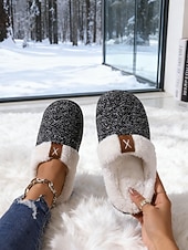 abordables Pantuflas y chanclas de mujer-Pantuflas de invierno cálidas de punto para mujer: zapatos de interior con forro polar de felpa y parte trasera completa con suela antideslizante para el hogar y el dormitorio