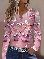 Χαμηλού Κόστους Τέχνη &amp; Σχεδίαση μπλουζάκι-Γυναικεία Μπλουζάκι Στάμπα Καρδιά Γραφική Βίντατζ Στυλάτο Κλασσικό Μακρυμάνικο Λαιμόκοψη V Λαιμός με εγκοπή Κανονικά μπλουζάκια Καθημερινά Θαλασσί Ανθισμένο Ροζ Βυσσινί Καλοκαίρι Άνοιξη Φθινόπωρο