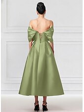 preiswerte Knöchellänge-A-Linie Tee-Länge Partykleid Cocktailkleid Kleid für Hochzeitsgäste Brautmutterkleid Kurzarm Schulterfrei Elegant Formell Cocktailparty Semi-Formal Satin mit Falten
