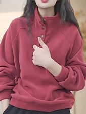 preiswerte Einfache Kapuzenpullover-Damen Pullover Sweatshirt Knöpfe Einfach Lässig Langarm Rollkragen Normale Oberteile Straße Alltagskleidung Schwarz Weiß Rote Purpur Grün Herbst Winter