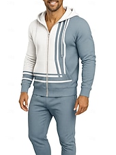 levne teplákové soupravy-Pánské Kapuce Tepláková souprava Dvoudílná tepláková souprava Šňůrky Zapni Barevné bloky Celotělové oblečení Podzim Zima Žlutá Červená Určení Venkovní Cestování Lehká váha Módní Dlouhý rukáv Sport