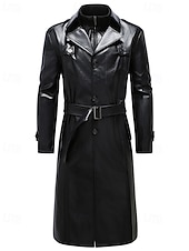 Χαμηλού Κόστους Ανδρική καμπαρντίνα-Ανδρικά Jeci Piele Μπουφάν Biker Μπουφάν μοτοσικλέτας Διακοπές Καθημερινά Αντιανεμικό Διατηρείτε Ζεστό Τσέπη Φθινόπωρο Χειμώνας Σκέτο Μοντέρνα Κλασσικό Πέτο Μακρύ Μαύρο Σακάκια