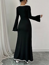 economico Vestito bianco-Per donna Abito maxi Tubino Casual Quotidiano Vestibilità regolare Semplice Manica Lunga Collo a U Nero Primavera Autunno Inverno