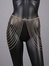 זול חגורה לנשים-חגורת שרשרת רב שכבתית מוזהבת לנשים - אביזר שרשרת מותניים נוטף סקסי למסיבות ראש השנה, תלבושות למועדוני לילה &amp;נשפי מסכות