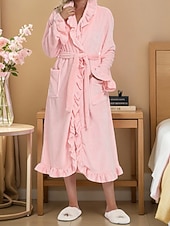 billiga Loungewear till damer-Dam Morgonrock Ledigt Ren färg Ficka Hem Dagligen Säng Långärmad Tröjkrage Svart Vit Rodnande Rosa Rubinrött Purpur Höst Vinter Lös passning
