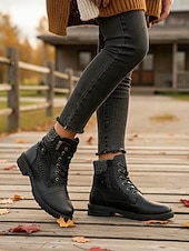 abordables Botas de combate-Botines marrones de mujer con cordones y detalles de punto – botas elegantes y duraderas para paseos al aire libre, trabajo y salidas informales.