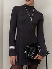 levne Svetrové šaty-Dámské Svetrové šaty Elegantní Na běžné nošení Měkké Čistá barva Rýhovaný Tričkový Pletený Dlouhý rukáv Dlouhé topy Plést Venkovní Denní Víkend Černá Fialová Podzim Zima