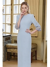 お買い得  シースイブニングドレス-タイト／コラム フロア丈 イブニングドレス エレガント ハーフスリーブ クルーネック 結婚式 フォーマル ポリスター ととも​​に ビーズ