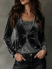 זול חולצות חלקות-בגדי ריקוד נשים חולצה פאייטים טלאים מתנפנפת צבע אחיד מסוגנן יום יומי שרוול ארוך צווארון עגול קצר צווארון V חולצות רגילות יומי שחור תלתן אפור אביב סתיו חורף