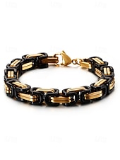 abordables Bijoux pour hommes-Bracelet pour homme en acier inoxydable à maillons bicolore noir et or, design élégant et résistant pour un usage quotidien et les occasions spéciales.
