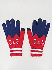 abordables Guantes de mujer-Guantes de punto para pantalla táctil para mujer, multicolor, diseño de gato, acogedor accesorio de invierno.