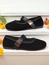 economico Ballerine da donna-scarpe basse larghe da donna in stile mary jane marroni – scarpe a piedi nudi in pelle scamosciata marrone con punta tonda e fibbia, comode calzature basse retrò per l'ufficio e gli outfit casual