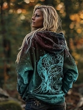 olcso Boho felsők-Női Cipzáras kapucnis pulóver Cipzár Grafika Aktív Szüret Divat Hosszú ujj Kapucni Normál felsők Hétköznapi Otthon Utca Medence Rubin Barna Lóhere Tavasz Ősz Tél