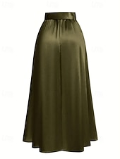 abordables Faldas Formales-Mujer Faldas de satén Moda Maxi Alta cintura Faldas Plano Plisado Microelástico Diario Cita Vino Negro Rosa Verde Oscuro Primavera