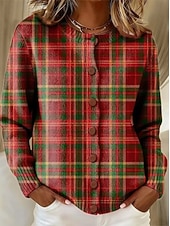  Damen Strickjacke Mode Täglich Lässig Grafik Karomuster Gerippt Rundhalsausschnitt Blumen Knöpfe Druck Langarm Normale Oberteile Stricken Täglich Outdoor Date Blau Rote Herbst Winter