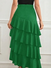 economico Gonne Formali-Per donna Elegante Moda Maxi Vita media Gonne Semplice Arricciato Inelastico Quotidiano Streetwear Vinaccia blu navy Nero Verde Estate