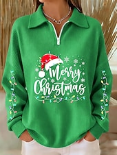 olcso Karácsonyi pulóverek és pulóverek-Női Pulóver pulóver Grafika Karácsonyfa Alkalmi Hosszú ujj Fél cipzár Normál felsők Hétköznapi Sport Szabadság Medence Fekete Arcpír rózsaszín Rubin Lóhere Ősz Tél