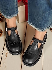 billiga Platta damskor-Bruna damskor i konstläder med brogue-detaljer, Mary Jane-skor, klassisk och bekväm stil, perfekta för arbete, vardagsutflykter och vardagsbruk.
