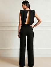 preiswerte Overalls für Mütter-Overalls Bodenlang Brautmutterkleid Ärmellos U-Boot-Ausschnitt Elegant Einfach Formell Hochzeitsgast Formeller Abend Stretchstoff mit Einfarbig