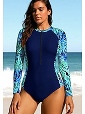 baratos Rash Guards de Uma Peça-Mulheres Segunda-pele para Mergulho Roupa de banho Roupas de Banho Esportivas Floral Tropical Zip Up UPF50+ Secagem Rápida Leve Manga Longa Camisa de Natação Surfe Praia Esportes Aquáticos Verão