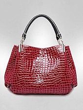 billiga Hand- och toteväskor-Damhandväska i konstläder med krokodilprägling, julklar, finns i rött, blått och svart – snygg vinteraxelväska med justerbar rem och gulddetaljer