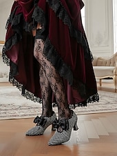  Rote Damenpumps im Vintage-Stil der 1950er Jahre mit Polka-Dots und schwarzer Satinschleife – vom edwardianischen Stil inspiriert, perfekt für Retro-Partys, den Alltag und besondere Anlässe.