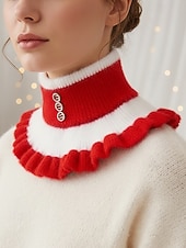 abordables Bufandas de mujer-Cuello de punto navideño para mujer, suave y acogedor, con volantes, disponible en varios colores. Ideal para el invierno y las fiestas.