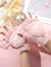 preiswerte Handschuhe für Damen-Damen-Fingerhandschuhe aus flauschigem Strick mit Katzenpfotenmuster – weicher Plüschstoff, in verschiedenen Farben erhältlich, perfekt für Winter und Freizeit.