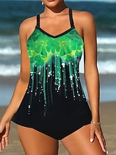 billiga Tankinis-Kvinnors tankini 2-delad baddräkt sexig mage kontroll hög midja smal rygglös semester strandkläder ombre u-hals ärmlös baddräkt