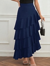economico Gonne Formali-Per donna Elegante Moda Maxi Vita media Gonne Semplice Arricciato Inelastico Quotidiano Streetwear Vinaccia blu navy Nero Verde Estate