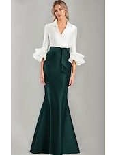 halpa Merenneito Illan Mekot-Trumpetti merenneito Kokopitkä Tanssiaismekot Iltapuku Ball Gown Muodollinen mekko Tyylikäs Juhlatyyli Silkkinen Puolihiha Paitapuserokaula-aukko Puutarhajuhlat Häät Joustava satiini kanssa Röyhelöity