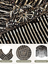 baratos Vestidos dos anos 1920-Conjunto Loucos anos 20 Anos 20 Até os Joelhos Vestidos Vestido melindroso Roupa com acessórios Sem Mangas O Grande Gatsby charleston Paetês Franjas Pena Decote V Fantasia Mulheres Carnaval Ano Novo