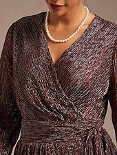  Mulheres Tops elegantes Pregueado Purpurina Brilhante Elegante Manga lanterna Decote V Tops regulares Convidado do casamento Traje de festa para noite Roupa de Trabalho Vinho Primavera / Outono