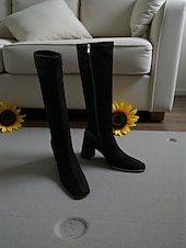 economico Stivali alla moda-stivali sopra il ginocchio da donna in pelle scamosciata con chiusura a cerniera, tacco a blocco, comodi ed eleganti per l'inverno o le uscite casual