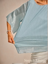  Damen Bluse Elegante Oberteile Chiffon Tops Spitzentops Plissiert Glitzer Elegant Rundhalsausschnitt Normale Oberteile Hochzeitsgast Ausgehen Leicht Blau Frühling Herbst