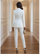 abordables Costumes pour Femmes-Femmes costumes 2 pièces Tailleurs-pantalons Formel robe demoiselle d honneur Crêpe Extensible Élégant ancien Simple manche longue Longueur au sol Longueur cheville Revers Cranté Simple Boutonnage