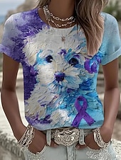 levne Tričko se zvířaty-Dámské Tričko Tisk Grafika Zvíře Pes Vinobraní Na běžné nošení Krátký rukáv Tričkový Běžné topy Denní Víkend Vodní modrá Světlá růžová Podzim Zima
