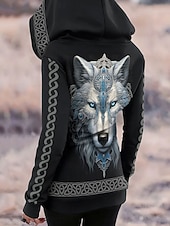 levne Zvířata vrcholy-Dámské Mikiny na zip Zip Kapsy Tisk Grafika Zvíře Etno Módní Na běžné nošení Dlouhý rukáv Kapuce Běžné topy ulice Na den Bílá Žlutá Jaro Podzim