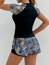 economico Tankini-Costume da bagno tankini da donna 2 pezzi pantaloni corti palmo controllo pancia vita alta slinguato senza schiena vacanza in spiaggia scollatura rotonda floreale con maniche corte