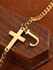 abordables Pulsera de mujer-Tobillera personalizada para mujer en acero inoxidable con dijes de letras del alfabeto, diseño de cruz y letras, ideal como regalo de Navidad. Disponible en 26 letras.