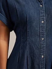 olcso Denimszövet ruhák-farmer testhezálló, elülső nyílással díszített ingruha lezser vakációs ruha