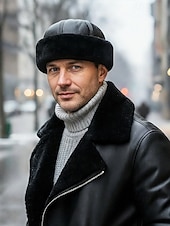 billige Herrehatter-Herre vinterlue med pelsfôr i kunstskinn – varm, stilig og komfortabel for kaldt vær – perfekt for utendørsaktiviteter og hverdagsbruk